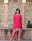 Rani Red Brocade Kurti Pant Set Elegant Party Outfit