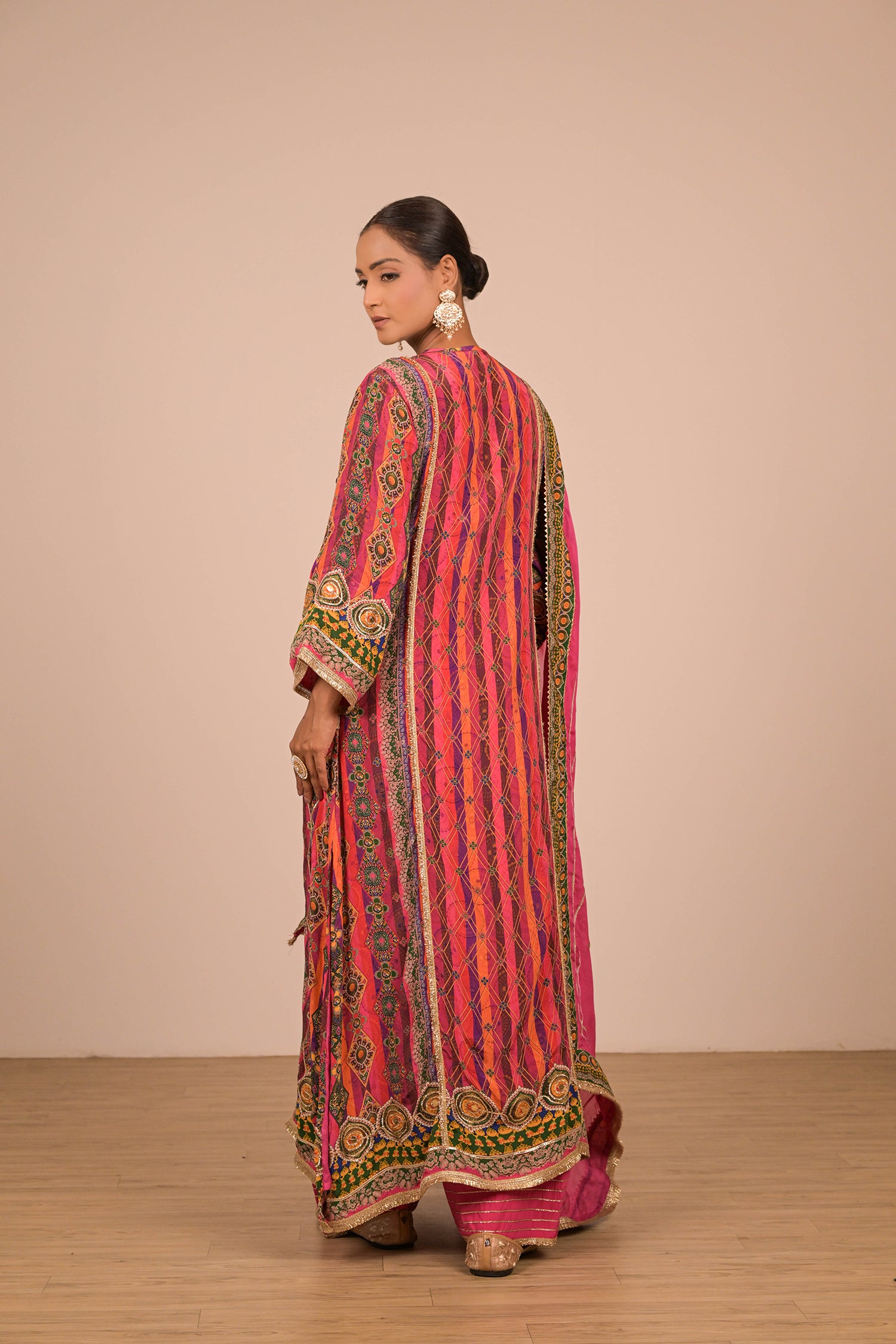 Magenta Embroidered Crepe A-Line Suit Set with Dupatta &amp; Canvas tote bag – Festive Wear