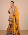 Yellow Crepe Sharara Set with Canvas tote bag with Vibrant Print Motifs