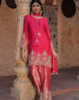 Orange Brocade Kurti Pant Set Festival Ready Indian Party Outfit