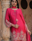 Orange Brocade Kurti Pant Set Festival Ready Indian Party Outfit