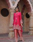 Orange Brocade Kurti Pant Set Festival Ready Indian Party Outfit