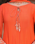 Orange Brocade Kurti Pant Set Floral Festive Indian Wear