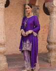 Purple Brocade Kurti Pant Set Designer Floral Festive Wear