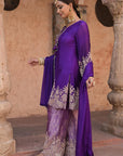 Purple Brocade Kurti Pant Set Designer Floral Festive Wear