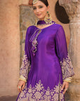 Purple Brocade Kurti Pant Set Designer Floral Festive Wear