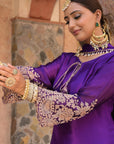 Purple Brocade Kurti Pant Set Designer Floral Festive Wear