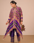 Purple Asymmetric Hem Kurta Set in Crepe Fabric with Canvas tote bag