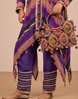 Purple Asymmetric Hem Kurta Set in Crepe Fabric with Canvas tote bag