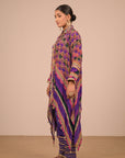 Purple Asymmetric Hem Kurta Set in Crepe Fabric with Canvas tote bag