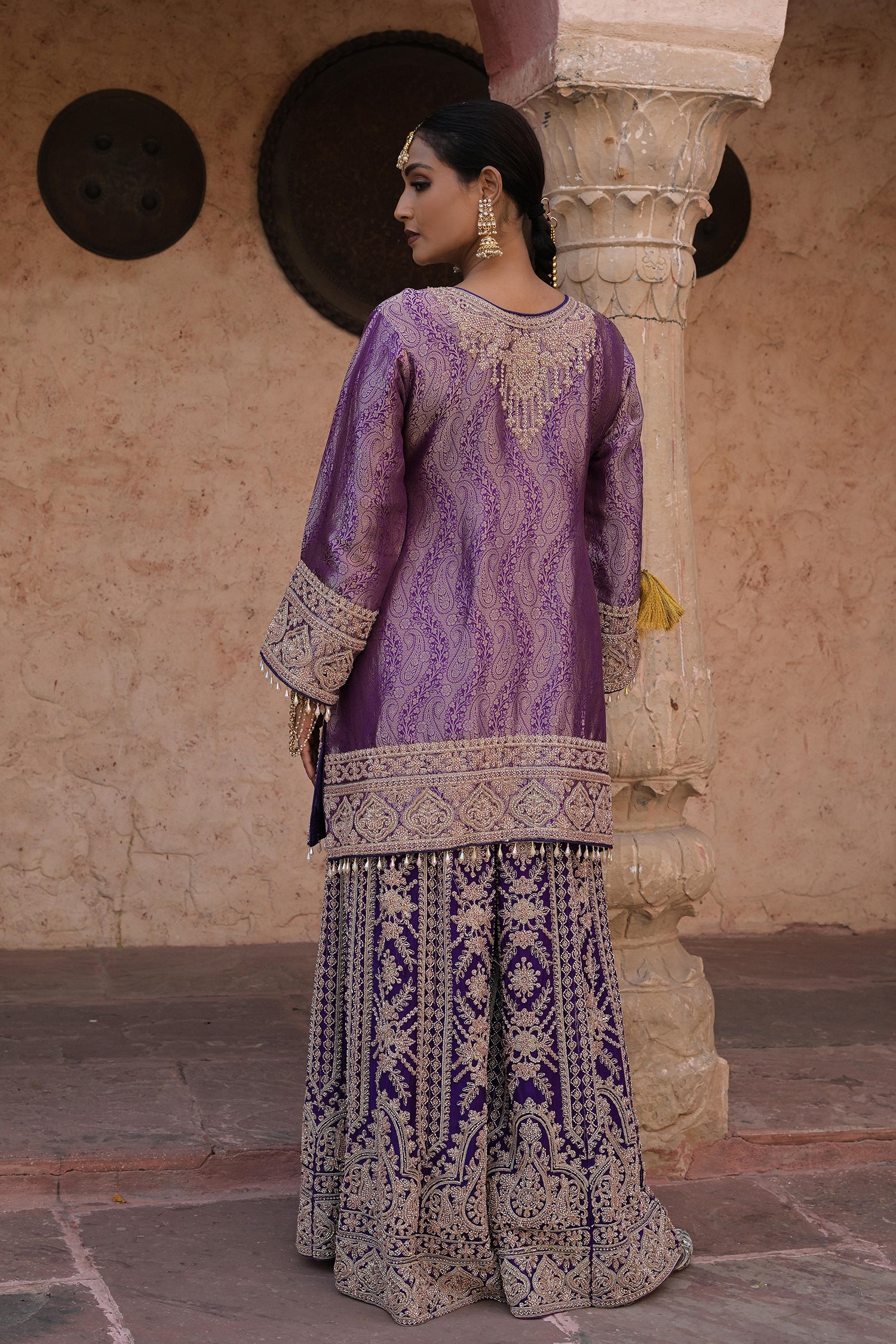 Purple Brocade Kurti Sharara Set Elegant Festive Party Outfit