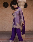 Royal Purple Brocade Kurti Pant Set Designer Party Outfit