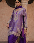 Royal Purple Brocade Kurti Pant Set Designer Party Outfit
