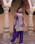 Purple Brocade Kurti Pant Set Elegant Festive Party Look