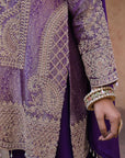 Purple Brocade Kurti Pant Set Elegant Festive Party Look
