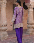 Purple Brocade Kurti Pant Set Elegant Festive Party Look
