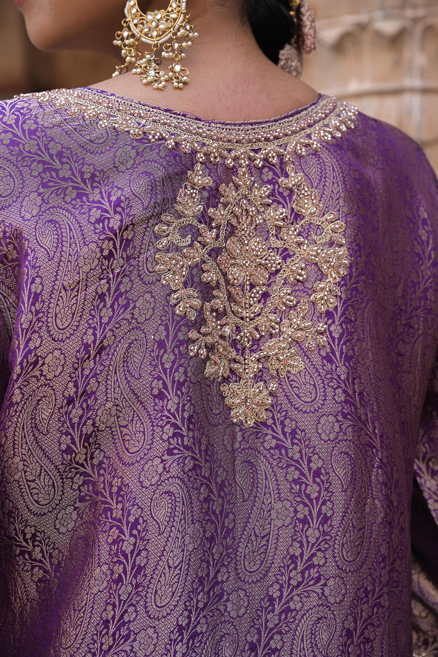 Purple Brocade Kurti Pant Set Elegant Festive Party Look