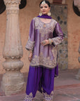 Purple Brocade Kurti Plazzo Set Festive Indian Designer Wear