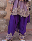 Purple Brocade Kurti Plazzo Set Festive Indian Designer Wear