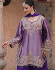 Purple Brocade Kurti Plazzo Set Festive Indian Designer Wear
