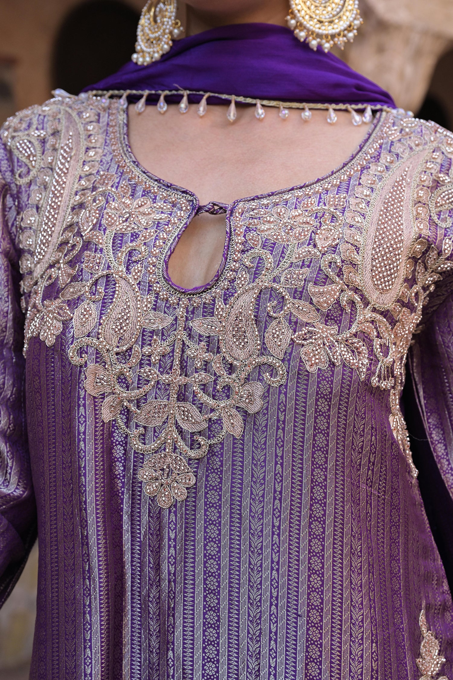 Purple Brocade Kurti Plazzo Set Festive Indian Designer Wear