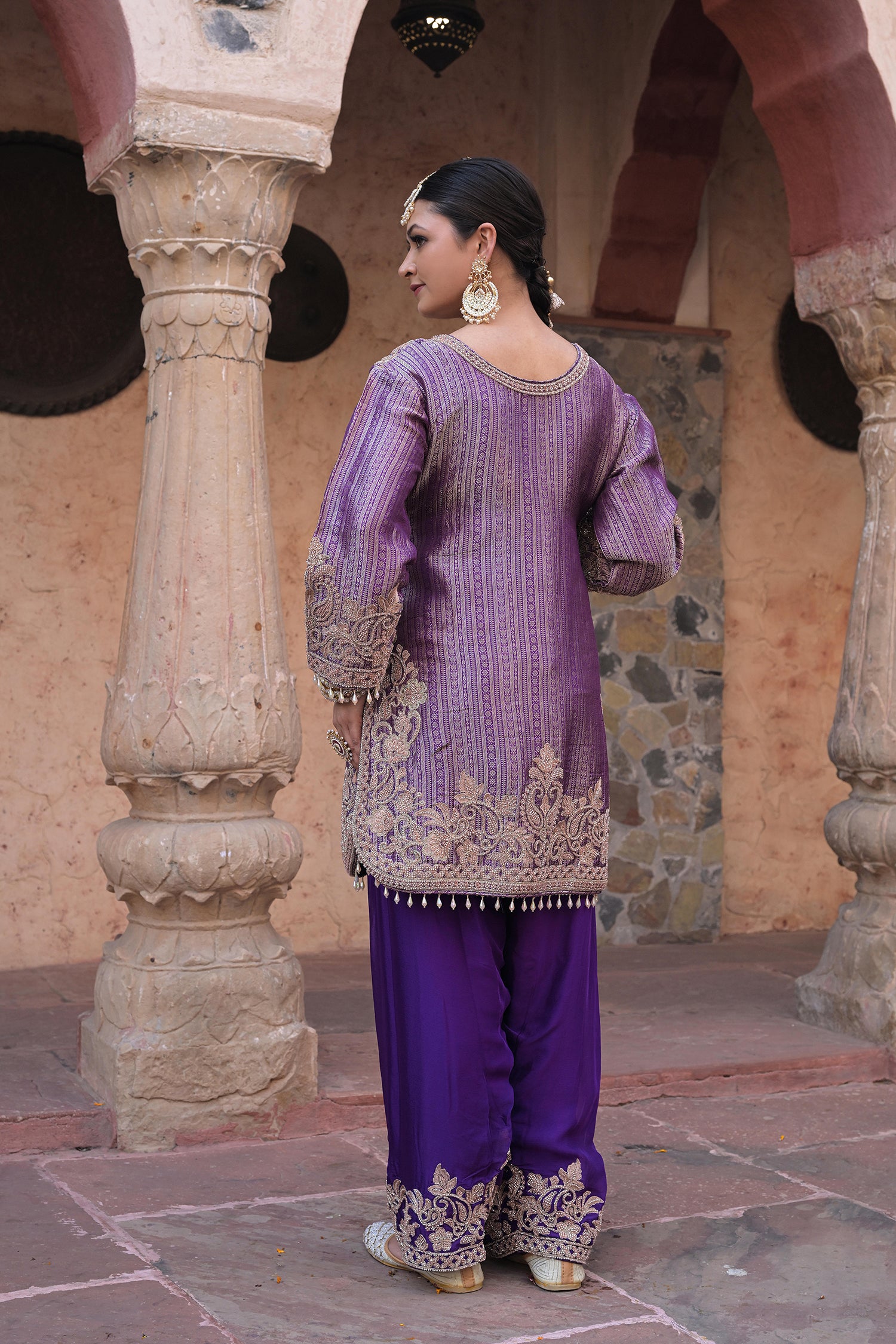 Purple Brocade Kurti Plazzo Set Festive Indian Designer Wear