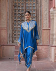 Royal Blue Chinon Kurti Crepe Dhoti Set
