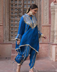 Royal Blue Chinon Kurti Crepe Dhoti Set