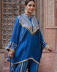 Royal Blue Chinon Kurti Crepe Dhoti Set