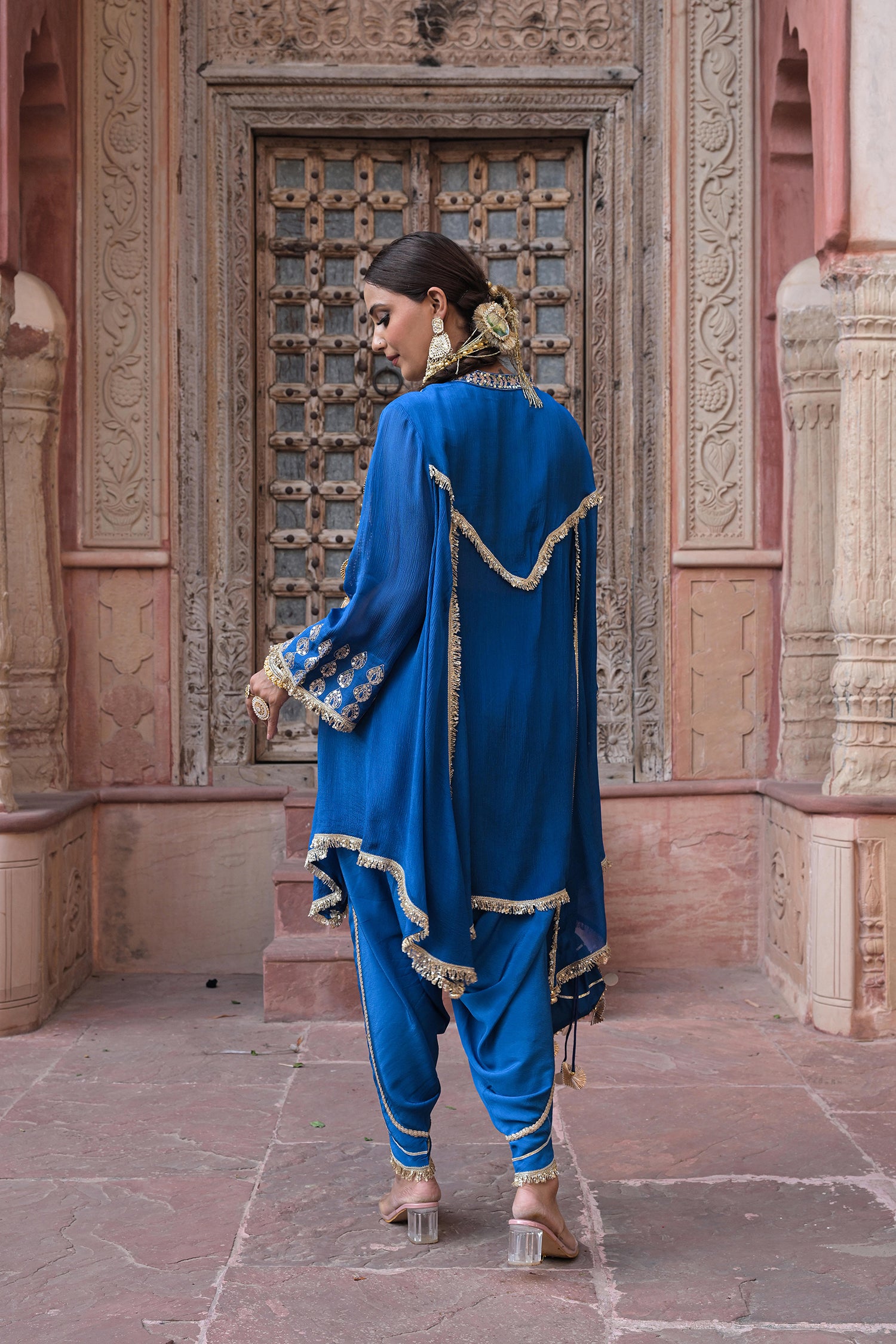 Royal Blue Chinon Kurti Crepe Dhoti Set