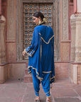 Royal Blue Chinon Kurti Crepe Dhoti Set