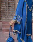 Royal Blue Chinon Kurti Crepe Dhoti Set