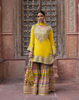 Vibrant Yellow Chinon Kurti Crepe Sharara Set