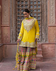 Vibrant Yellow Chinon Kurti Crepe Sharara Set