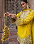 Vibrant Yellow Chinon Kurti Crepe Sharara Set