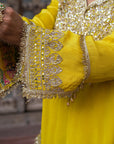 Vibrant Yellow Chinon Kurti Crepe Sharara Set