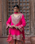 Rani Pink Chinon Kurti Crepe Sharara Dress