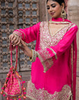 Rani Pink Chinon Kurti Crepe Sharara Dress