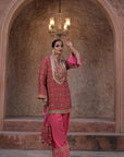 Rani Pink Crepe Kurti Salwar Set Contemporary Festive Fashion