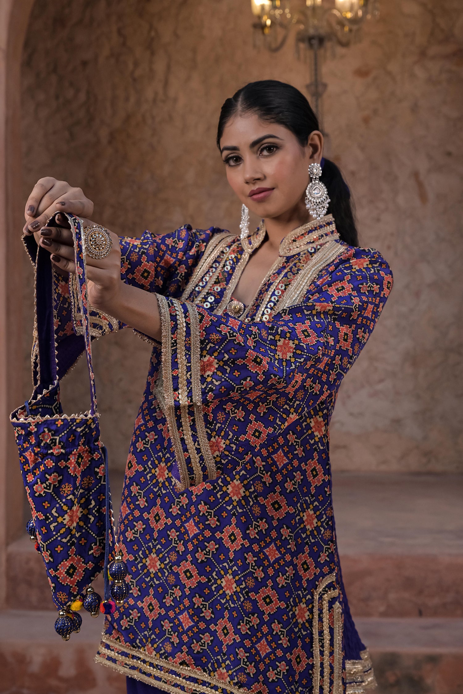 Purple Crepe Kurti Salwar Set Traditional Embroidered Ethnic Wear