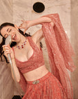 Rose Dust Lehenga Set. 2 (Lehenga + Blouse with attached trail)