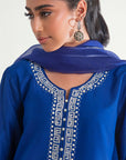 Blue Luxe Embroidered Farshi Suit Set with Dupatta