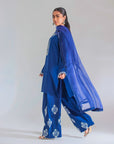 Blue Luxe Embroidered Farshi Suit Set with Dupatta