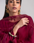 Maroon Luxe Embroidered Farshi Suit Set with Dupatta