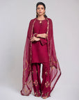 Maroon Luxe Embroidered Farshi Suit Set with Dupatta