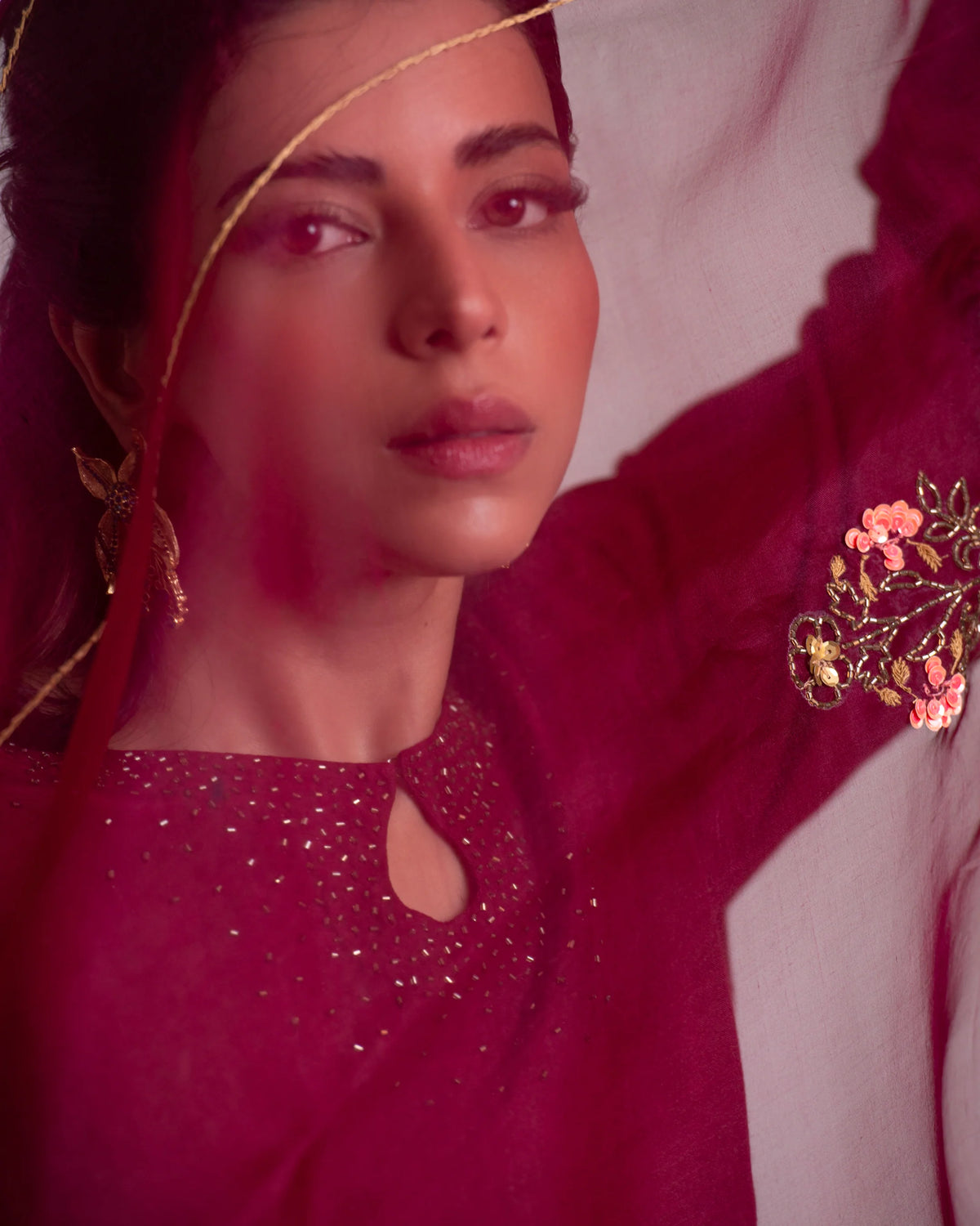 Maroon Luxe Embroidered Farshi Suit Set with Dupatta