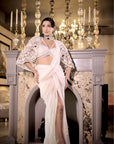 Ivory Drape Saree With Cap