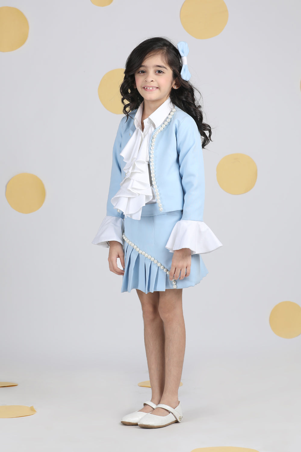 Co-ord Set with Pleated Skirt N Pearl Embroidery and Detailing On Cuff