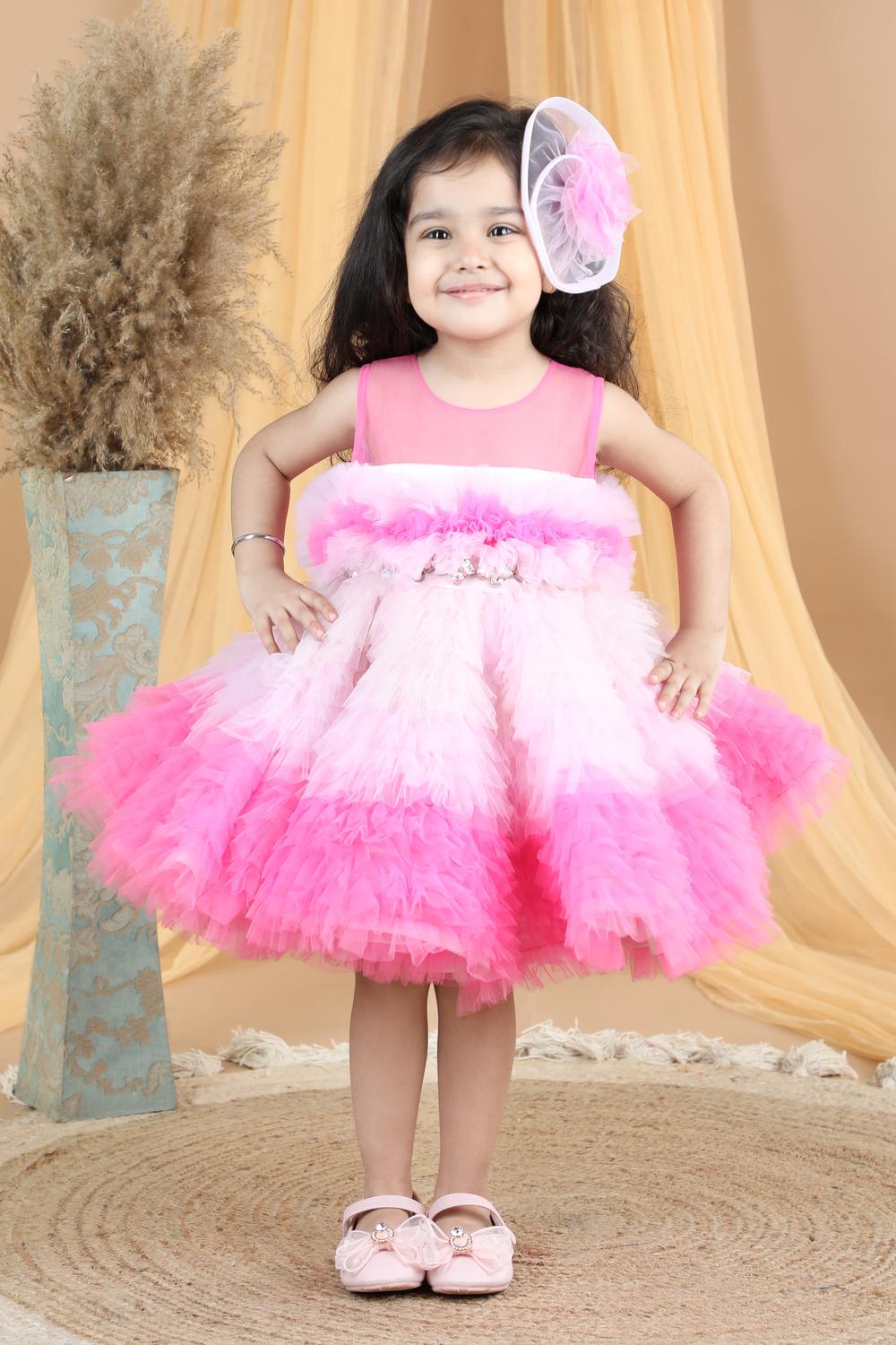 Knee Length Dress With Ombre Tulles
