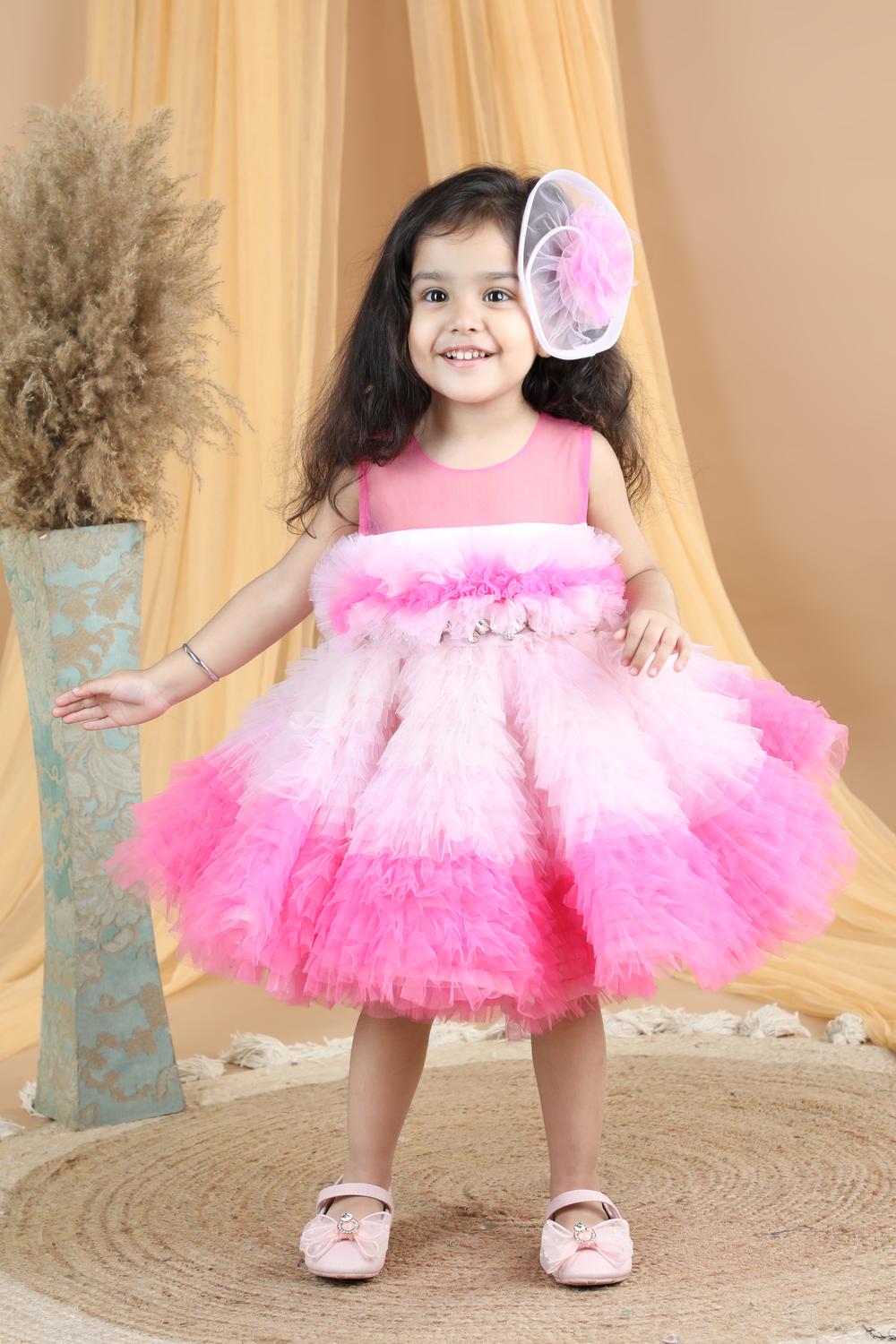 Knee Length Dress With Ombre Tulles